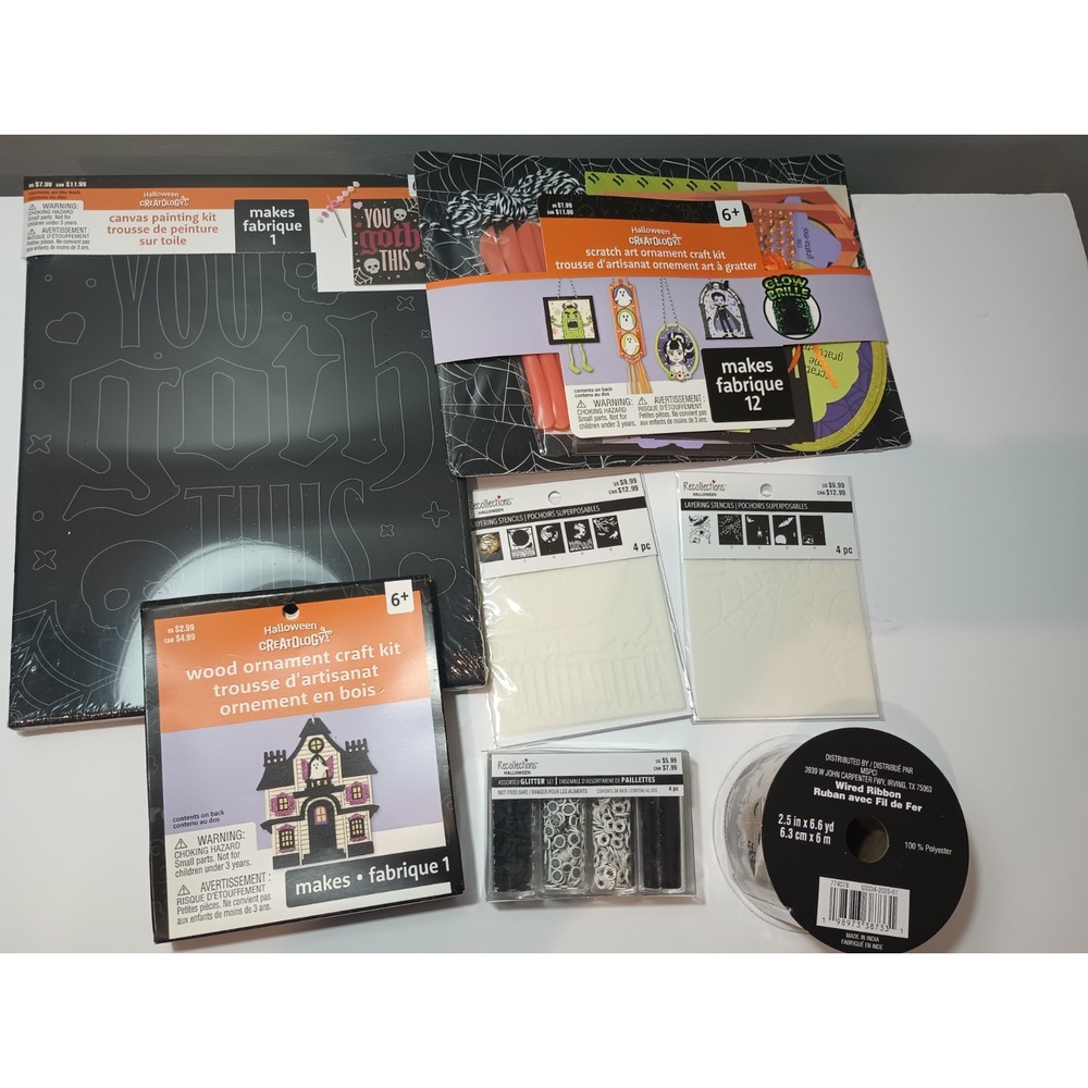 Halloween DIY Craft Lot Creatology Canvas Paint Scratch Art Stencils Ribbon